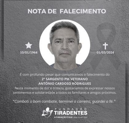 Nota de Pesar: 2° Sargento PM Veterano Antônio Cardoso Rodrigues