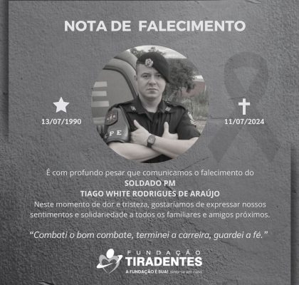 Nota de Pesar: Soldado PM Tiago White Rodrigues de Araújo