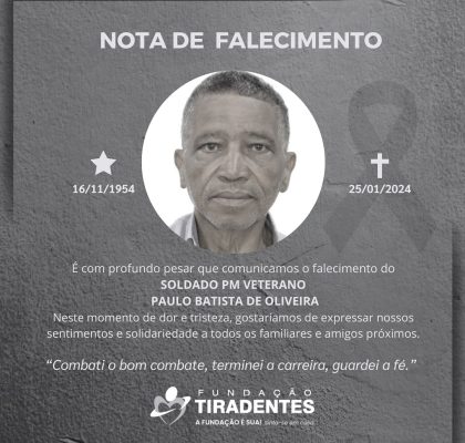 Nota De Pesar Soldado Veterano PM Paulo Batista De Oliveira