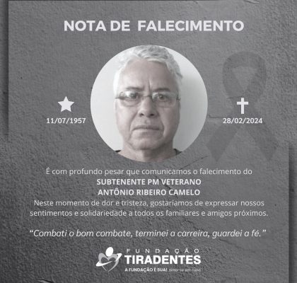 Nota de Pesar: Subtenente PM Veterano Antônio Ribeiro Camelo