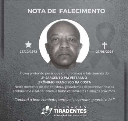 Nota de Pesar: 2° Sargento PM Veterano Jerônimo Francisco da Costa