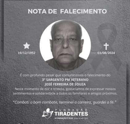 Nota de Pesar: 3° Sargento PM Veterano José Ferreira de Souza