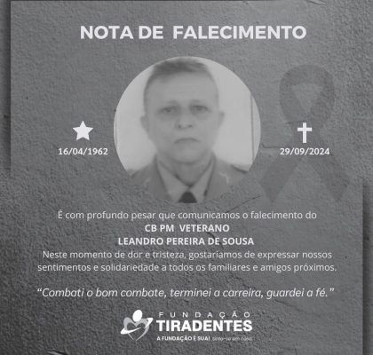 Nota de Pesar: Cabo PM Veterano Leandro Pereira de Sousa