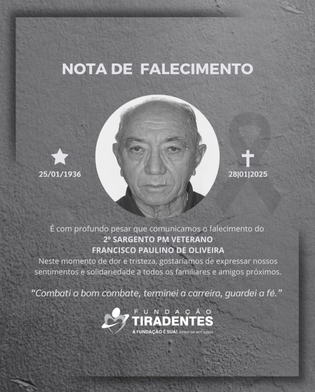 Nota de Pesar: 2° Sargento PM Veterano Francisco Paulino de Oliveira