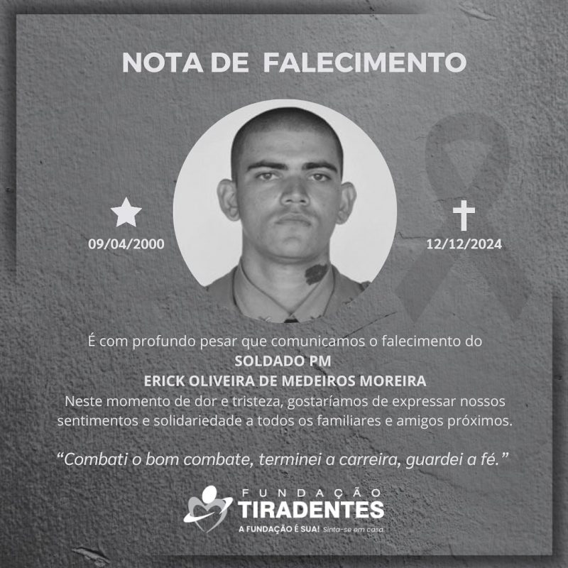 Nota de Pesar: Soldado PM ERICK OLIVEIRA DE MEDEIROS MOREIRA